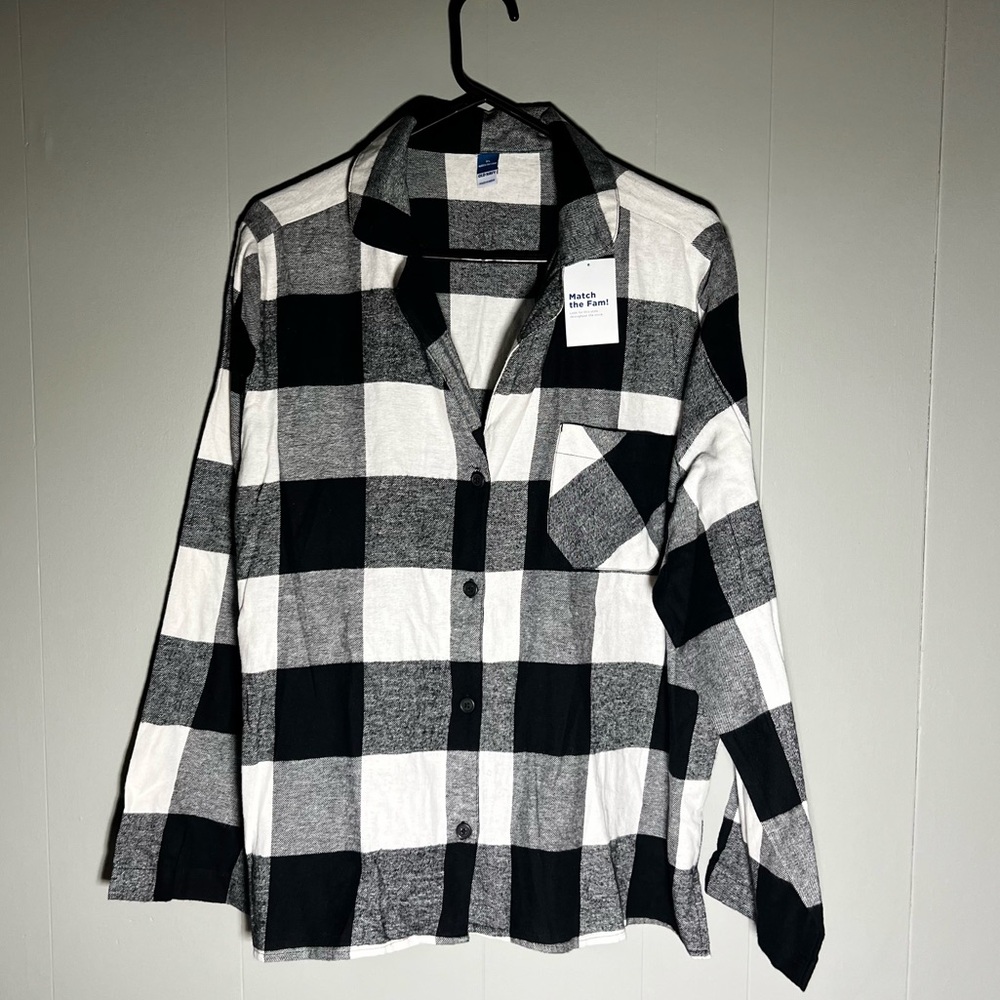 Old Navy | Women’s Plaid Button Up Shirt Black White XL NWT | Long Sleeve Casual